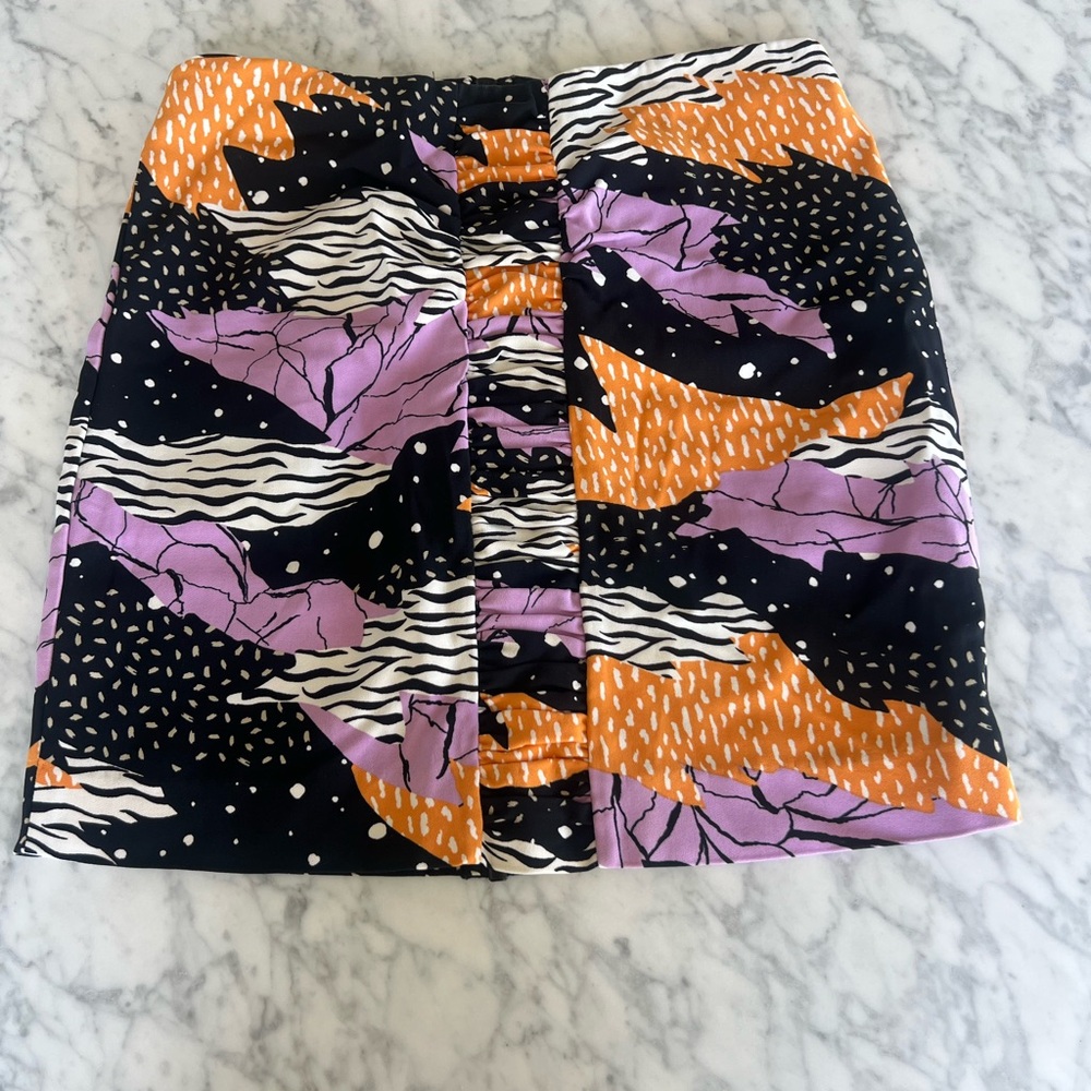 Abstract Print Mini Skirt in Black, Orange & Lavender